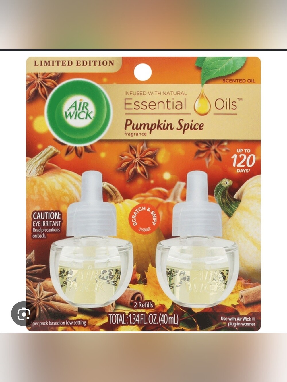 New Air Wick Essential Oils Pumpkin Spice Scented Oil 2 Refills LE